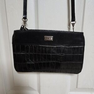 Brighton Womens‎ Croc Textured Leather Handbag Purse Shoulder Bag Zip Top